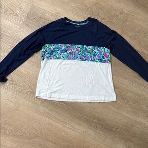 Floral Navy and White Long Sleeve Shirt